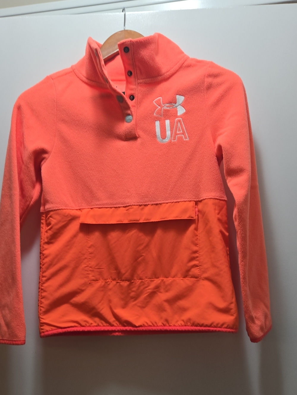 Under Armour Girls Neon Coral Snap-Placket Fleece Pullover